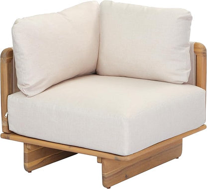 Merax 3 Piece Patio Outdoor Furniture Set, All-Weather V-Shaped Sectional Sofa with Cushions, Acacia Wood 5-Seater Couch Set for Porch, Lawn, Backyard, Balcony, Light Teak+ Beige