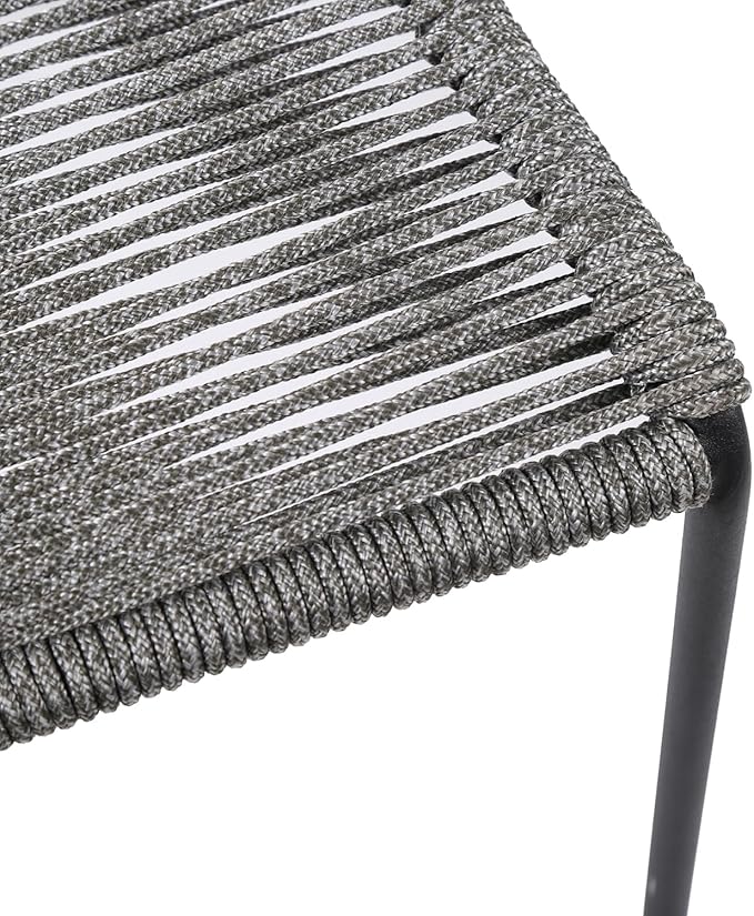Armen Living Clip Modern Indoor Outdoor Patio Stackable Steel Dining Chair with Grey Rope - Set of 2