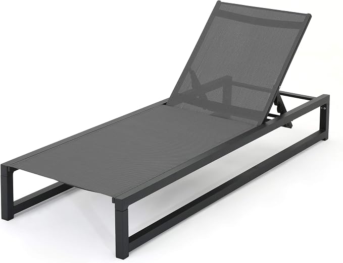 Christopher Knight Home Modesta Outdoor Aluminum Framed Chaise Lounges with Mesh Body, 2-Pcs Set, Black Finish / Grey Mesh