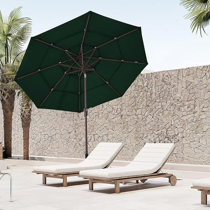 JEAREY 9FT 3 Tier Patio Umbrella Outdoor Market Umbrella Table Umbrellas with 8 Ribs 1.5 Pole Push Button Tilt and Crank UV Protection for Garden,Dark Green