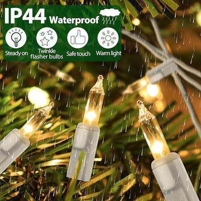 Clear Christmas Lights 50FT 200 Incandescent Bulbs Warm White Mini Lights with White Wire for Christmas Tree, Garland, Thanksgiving, Wedding, Party, Home, Indoor & Outdoor Festival Decoration