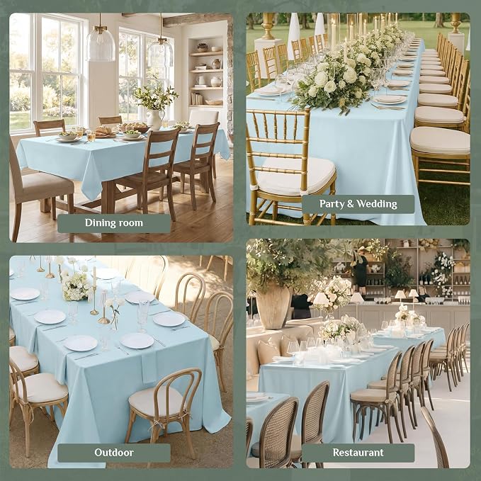 Softalker Rectangle Tablecloth, Waterproof Table Cloths Wrinkle Free Fabric Washable Polyester Table Cover for Dining Tables Party Outdoor Camping Parties - 54 x 54 inch, Baby Blue