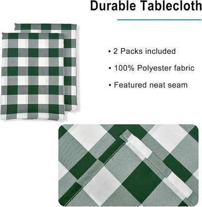 Hiasan Plaid Tablecloth Waterproof, 2 Pack, 54 x 108 inch - Checkered Table Cloth Rectangle for Christmas/Holiday/Spring Party/Outdoor Picnic/Kitchen, Forest Green and White