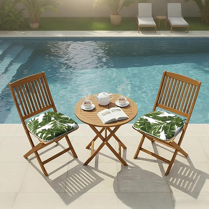 DYTXIII Set of 2 Outdoor Chair Cushions with Ties,Water Repellent Patio Chair Pads 17"x 16" for Outdoor Furniture,Round Corner Seat Cushions for Garden Yard Kitchen Palm Green