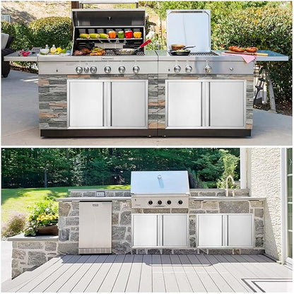 BI-DTOOL Double BBQ Access Door 24" W x 24" H 304 Brushed Stainless Steel BBQ Island Doors for Outdoor Kitchen, Outdoor Cabinet, Barbeque Grill or BBQ Island