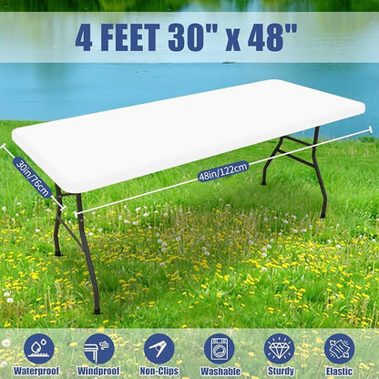 Moosfor 2 Pack Rectangle Spandex Fitted Table Cloth, 4FT Elastic Tablecloth | Washable Picnic Table Cover, Stretch Waterproof Table cloths for Party, Patio, Dining, Kitchen, 30" x 48", White