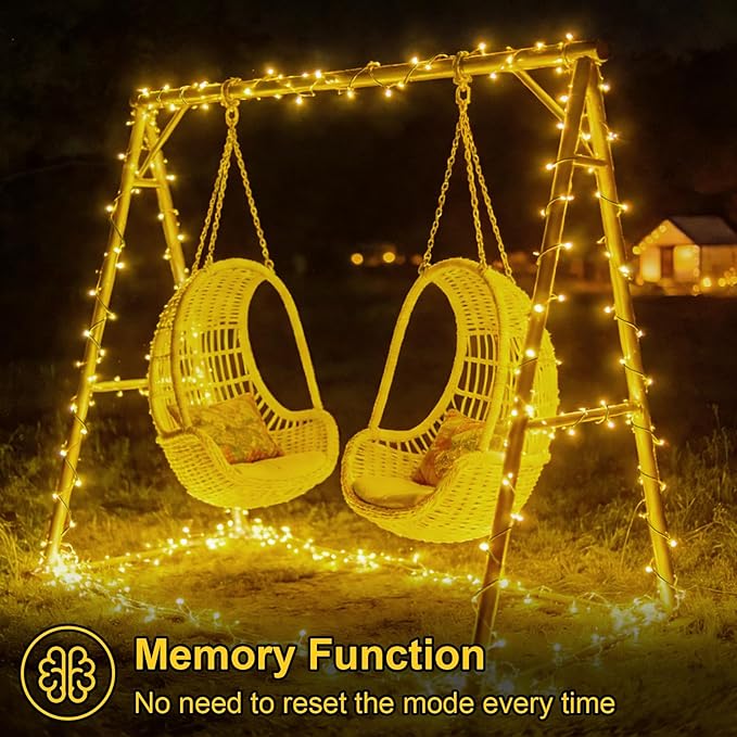 QITONG 2 Pack Warm White Solar String Lights, Each 66ft 200 LED Solar Fairy Lights Outdoor Waterproof, 8 Modes Green Wire Solar Twinkle Tree Lights for Outside