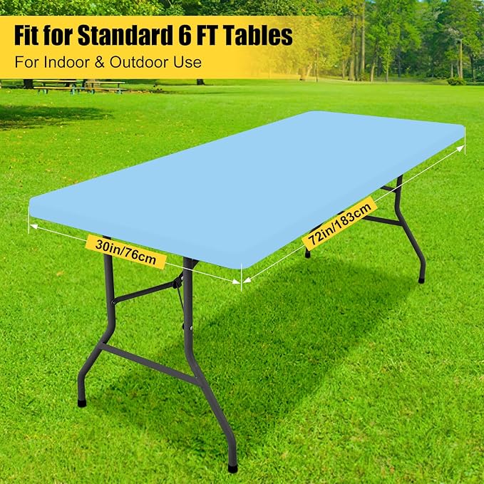 Smiry Rectangle Tablecloth, Elastic Fitted Flannel Backed Vinyl Tablecloths for 6ft Folding Tables, Waterproof Wipeable Table Covers for Indoor, Outdoor, Picnic and Camping (Baby Bule, 30"x72")