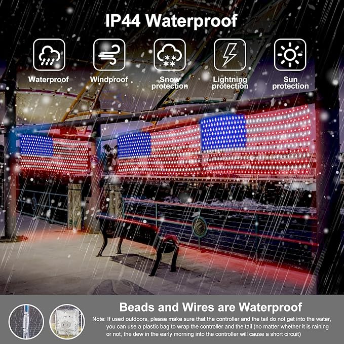 DDMY American Flag Lights Waterproof Flag Net Light of The United States with 420 Super Bright LEDs, Flag Light for Memorial Day/4th of July Independence Day Decoration/Labour Day/Yard/Garden/Party