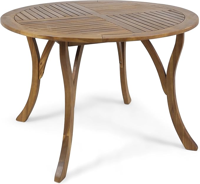 Christopher Knight Home 47" Round Acacia Wood Dining Table and 2-Piece Outdoor Acacia Wood Arm Chairs