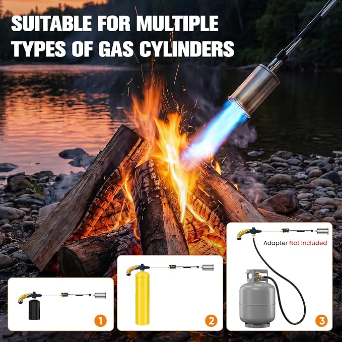 CSA Certified Propane Torch Weed Burner | Adjustable Flame Weed Burner with Detachable Handle&Piezo Trigger Self Igniting for Garden, Wood(Propane Tank Not Included)