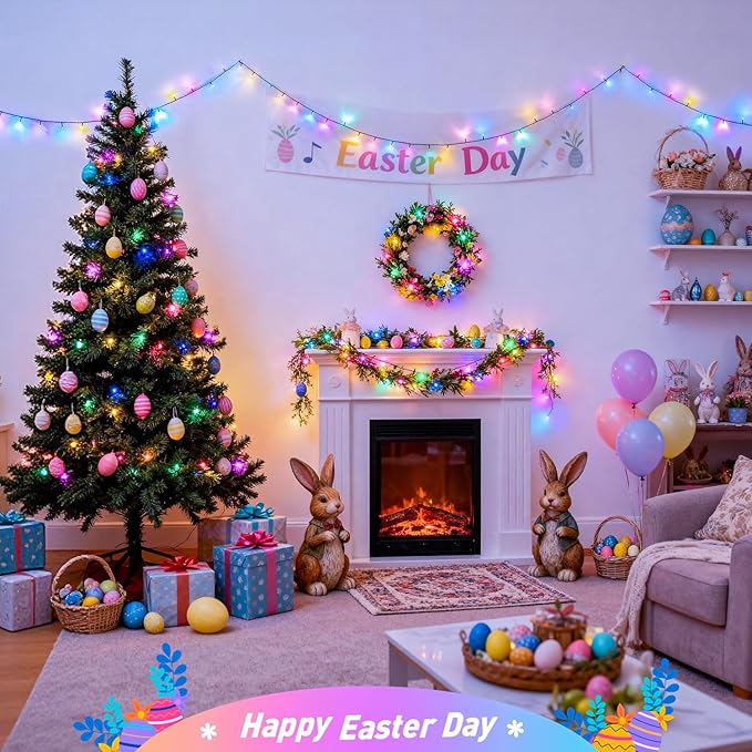 JMEXSUSS 250LED Easter Lights Indoor Outdoor Decorations, Connectable Pastel-Colored String Lights for Easter Christmas Tree Bedroom Patio Holiday Decoration