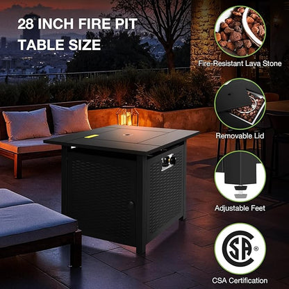 hykolity 28 inch Fire Pit Table, 50000 BTU Patio Heater, 2 in 1 Outdoor Gas Fire Pit with Removable Lid & Lava Stone, CSA-Certified for Gas Fire Pit, Deck Garden Backyard