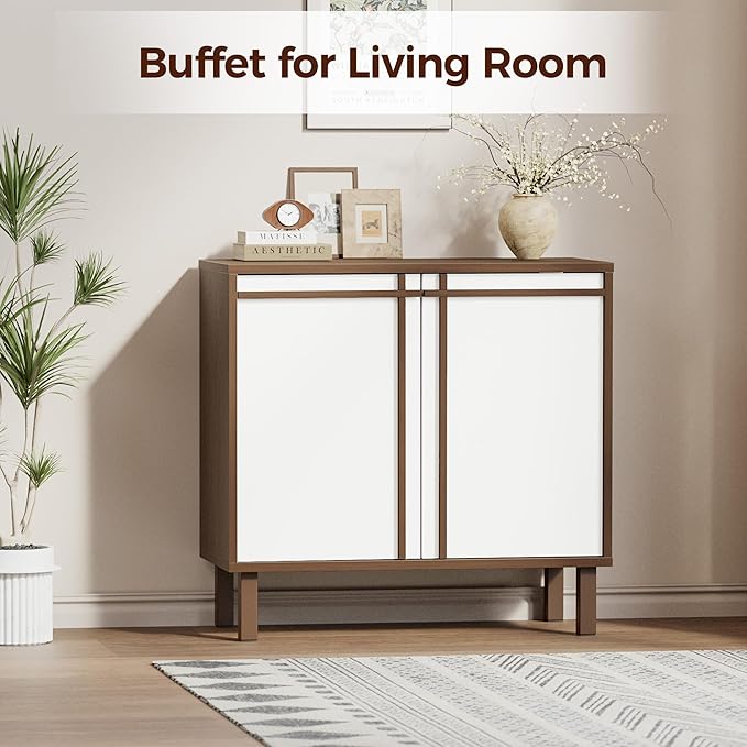 31 inch Sideboard Buffet Cabinet, Modern Credenza with 2 Doors & Adjustable Shelf, Small Coffee Bar Storage for Kitchen, Entryway