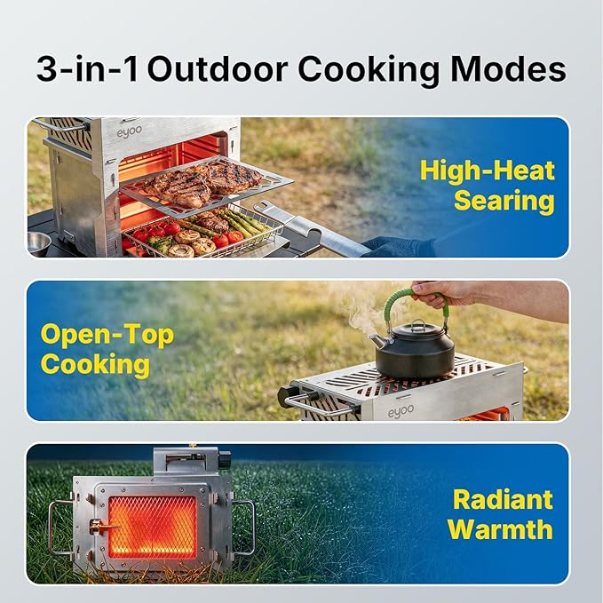 Eyoo Portable Propane Gas Broiler, Tabletop Steak Grill 1472°F High Heat, Outdoor BBQ Grill for Camping, Backyard Cooking, Compact Stainless Steel Broiler