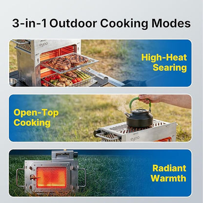 Eyoo Portable Propane Gas Broiler, Tabletop Steak Grill 1472°F High Heat, Outdoor BBQ Grill for Camping, Backyard Cooking, Compact Stainless Steel Broiler