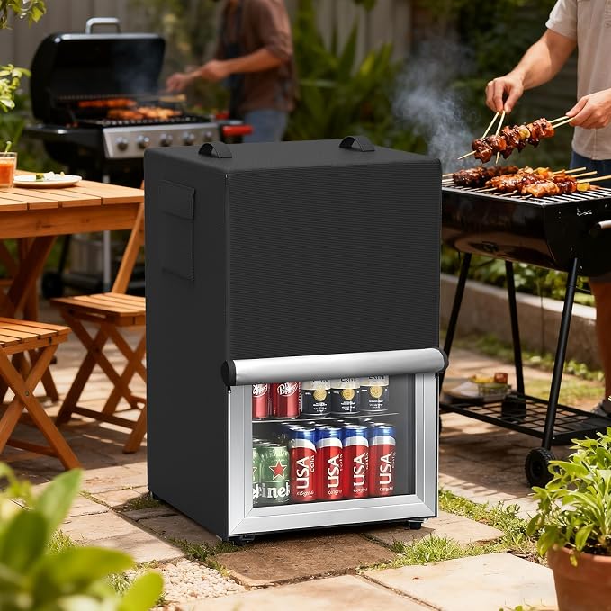COSHNIBI Outdoor Refrigerator Cover,420D Oxford Waterproof Upright Freezer Cover,Front Can Be Rolled-Up by Zippers (23"Lx22"Wx34"H)