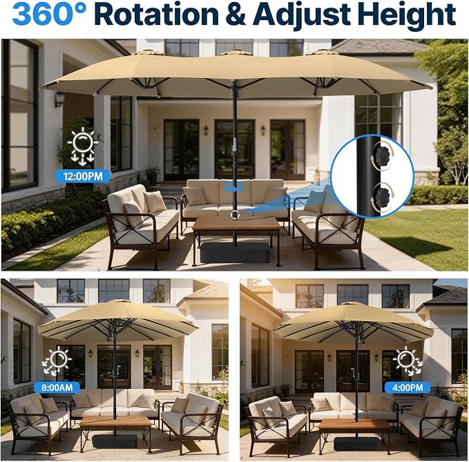 Suteck 15x9ft Patio Umbrella with Base Included, Beige | Double-Sided, Crank Handle, UV & Fade Resistant Canopy, Poolside, Backyard, Deck, Market