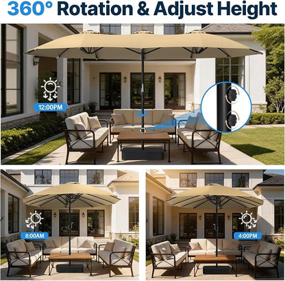Suteck 15x9ft Patio Umbrella with Base Included, Beige | Double-Sided, Crank Handle, UV & Fade Resistant Canopy, Poolside, Backyard, Deck, Market
