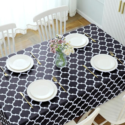 Romanstile Rectangle Plastic Tablecloth, 100% Waterproof Oil-Proof Checkered PVC Table Cloth, Heavy Duty Vinyl Table Cover for Dining, Camping, Picnic, Outdoor - 54 x 120 Inch, Moroco Black