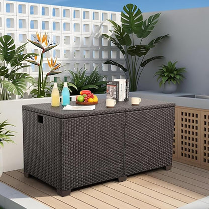 Lviden 180 Gallon Deck Storage Box Outdoor Storage Box Large Patio Storage Bin with Waterproof Lining Bag Cushion Storage Bin Outdoor, Brown