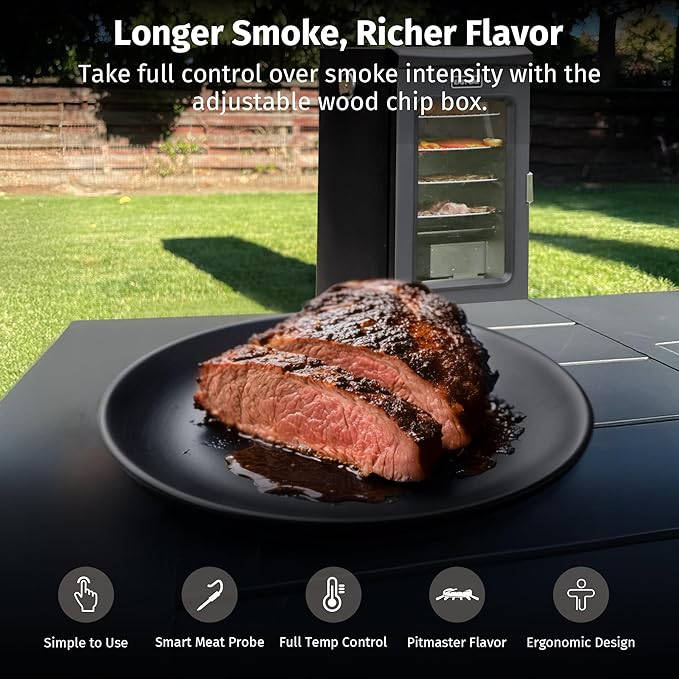 EAST OAK Ridgewood Pro 30" Electric Smoker Built-in Meat Probe & Elevated Stand for Outdoors Up to 6× Longer Smokes, Adjustable Side Chip Loader Smoke with 725 sq in Cooking Area, Night Blue
