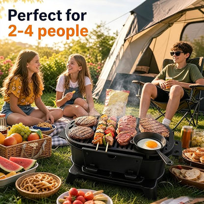 Cast Iron Hibachi Grill Outdoor, Japanese Yakitori Grill for Camping, Small Portable Charcoal Hibachi Grills, Cast Iron, with Double-Sided Grate, for Indoor Outdoor BBQ (2, Built-in handle)