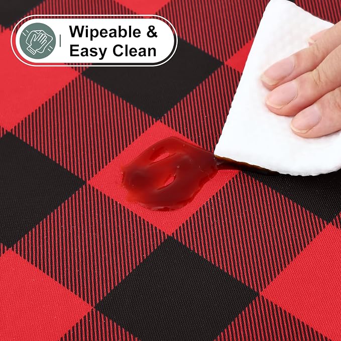 Buffalo Rectangle Picnic Tablecloth, 6 Foot Elastic Fitted Vinyl Table Cloth with Flannel Backing, Waterproof Plaid Table Covers for Dining, Camping, Outdoor (Black and Red, 30" x 72")