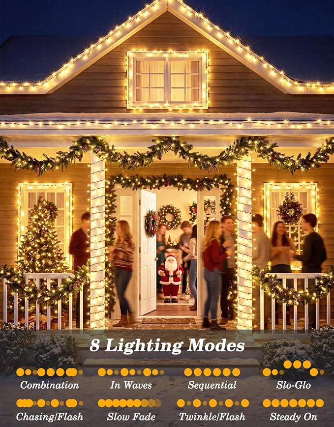 2 Pack 100LED Solar Christmas String Lights Outdoor Waterproof | Total 66FT Twinkle Lights with 8 Lighting Modes Remote for Outside Christmas Trees Decorations, Warm White