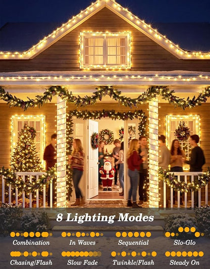 2 Pack 100LED Solar Christmas String Lights Outdoor Waterproof | Total 66FT Twinkle Lights with 8 Lighting Modes Remote for Outside Christmas Trees Decorations, Warm White