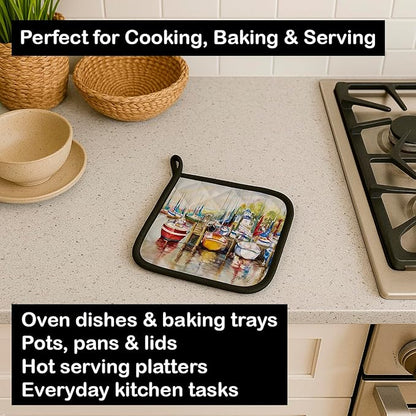 Caroline's Treasures JMK1235PTHD Paradise Sailboats Pair of Pot Holders Kitchen Heat Resistant Pot Holders Sets Oven Hot Pads for Cooking Baking BBQ, 7 1/2 x 7 1/2