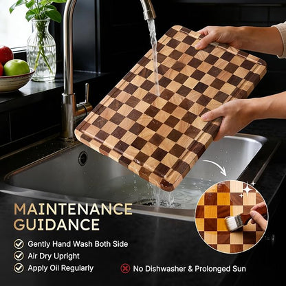 Cutting Boards for Kitchen Checkered Cutting Board 17in Acacia Wood Charcuterie Board Serving Heavy Duty Non Toxic Slip Over Sink Butcher Block Meat Best Kitchen Essential Gift
