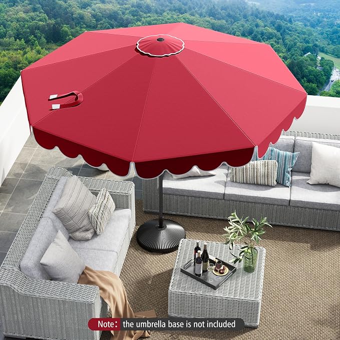 Tangkula 10 FT Patio Umbrella, 2-Tiers Scalloped Outdoor Table Market Umbrella with Tilt Adjustment, Crank, 8 Sturdy Ribs for Pool, Deck, Backyard (Red)