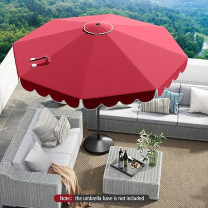 Tangkula 10 FT Patio Umbrella, 2-Tiers Scalloped Outdoor Table Market Umbrella with Tilt Adjustment, Crank, 8 Sturdy Ribs for Pool, Deck, Backyard (Red)