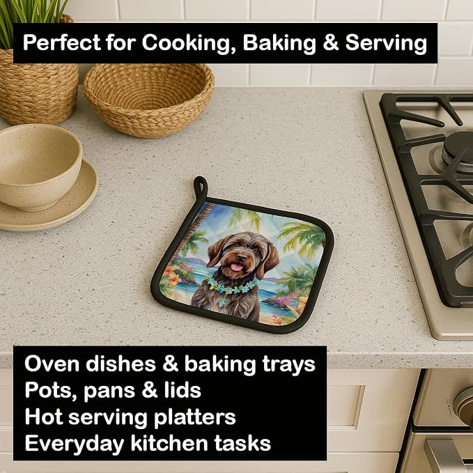 Caroline's Treasures Wirehaired Pointing Griffon Luau Pair of Pot Holders Kitchen Heat Resistant Pot Holders Sets Oven Hot Pads for Cooking Baking BBQ, 7 1/2 x 7 1/2