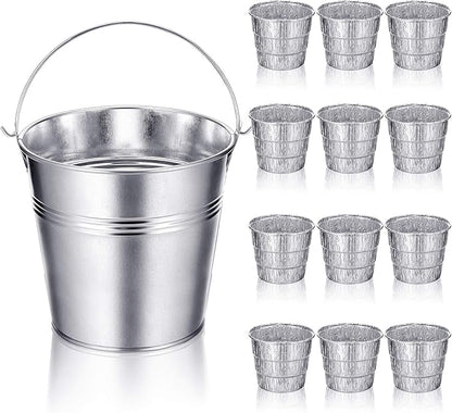 Patelai Drip Grease Bucket Can with 12 Pieces Disposable Foil Pads Grills Bucket Pads Wood Pellet Grills Replacement for Camp Wood Pellet Grill BBQ Accessories (Silver)