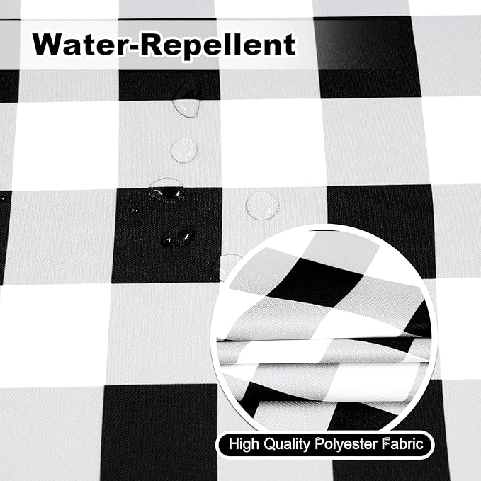 Poise3EHome Rectangle Outdoor Tablecloth with Umbrella Hole and Zipper,Black and White Gingham 70x52 Inch, SpillProof Washable Table Cloth for Spring Summer Patio Garden Poolside Picnic Camping BBQS