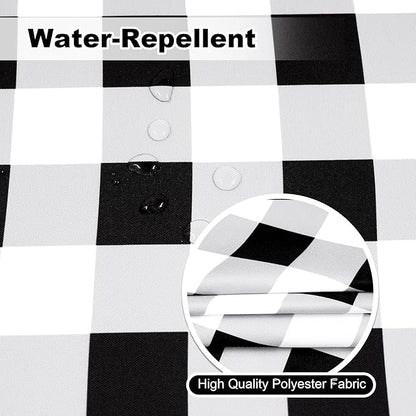 Poise3EHome Rectangle Outdoor Tablecloth with Umbrella Hole and Zipper,Black and White Gingham 84x60 Inch,SpillProof Washable Table Cloth for Spring Summer Patio Garden Poolside Picnic Camping BBQS