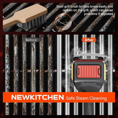 NEWKITCHEN Grill Brush Bristle-Free Steam Replaceable Cleaning Head [No Handle] Heat-Resistant Kevlar Head with Grill Scraper, Safe Barbecue Grill Cleaning Head for All Grill Types