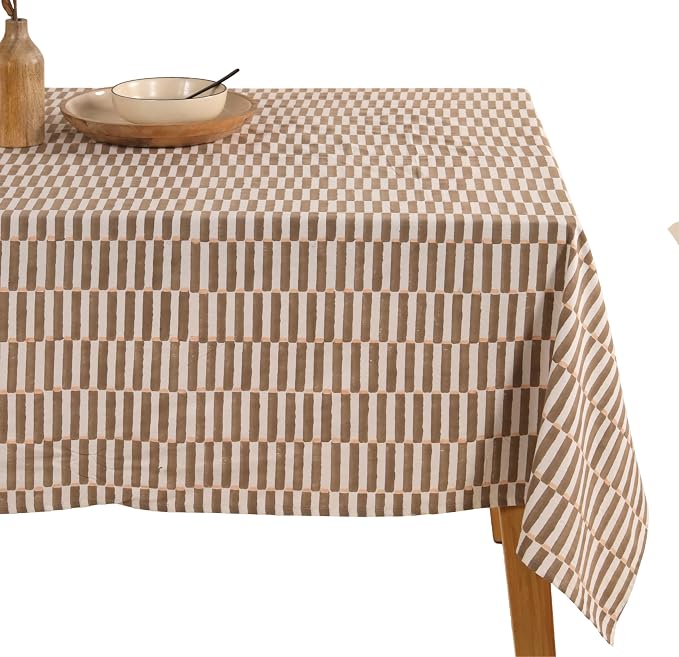 100% Cotton Hand Block Printed, Tablecloth for Kitchen, Dining, Table Cover for Parties, Chritmas, Weddings, Barbecues and Summer picnics Table Cloth (Gray, 60" x 90")