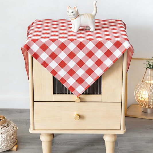 Waterproof Plaid Tablecloth Fabric - Square 25x25 Inch Classic Gingham Checker Buffalo Table Cover for BBQs, Parties