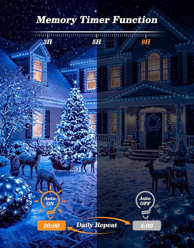 LitHome 2 Pack Solar String Lights Outdoor with Remote, Total 200LED 66FT | Solar Christmas Lights Outside Waterproof, 8 Modes String Light for Xmas Patio Garden Party Yard Tree Decor, Blue