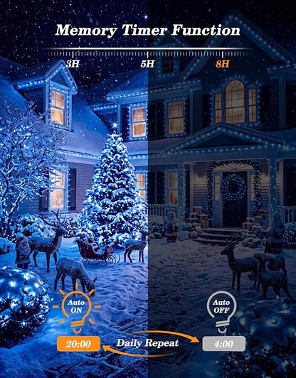 LitHome 2 Pack Solar String Lights Outdoor with Remote, Total 200LED 66FT | Solar Christmas Lights Outside Waterproof, 8 Modes String Light for Xmas Patio Garden Party Yard Tree Decor, Blue