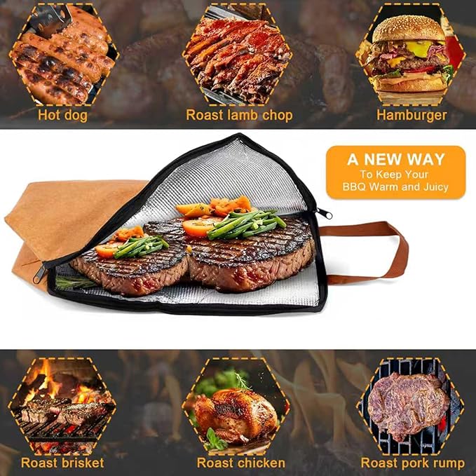 BBQ Blanket for Resting Meat, Reusable Smoke Grilling Resting Bags, Large Capacity Meat Resting Blanket for Brisket/Pork Shoulders/Turkeys, Xmas Gift for Men BBQ Lovers (Regular 21in)
