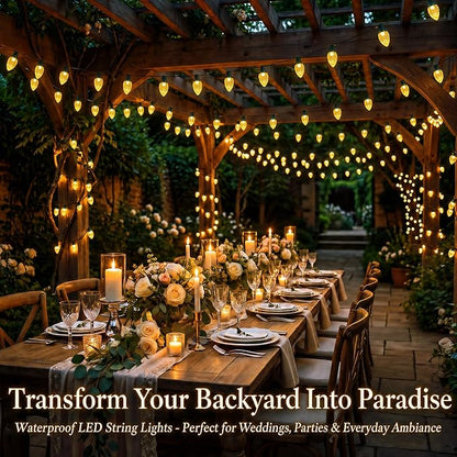 C9 Solar Powered LED Christmas String Lights 50 LED Waterproof Strawberry Light with 8 Mode Green Wire Lighting for Outside Patio Wedding Party Decor