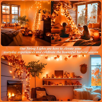 JMEXSUSS 200 LED Orange Halloween String Lights Outdoor Indoor Plug in | Connectable Orange Christmas Lights Clear Wire, Fall Light for Fireplace Tree Garden Patio Thanksgiving Fall Halloween Decor