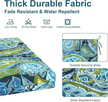 DYTXIII Set of 4 Outdoor Chair Cushions, Water Resistant 18.5"x16"x2" Square Seat Cushion for Patio Dining Chairs, High-Density Replacement Pads for Indoor Outdoor Furniture - Paisley Lapis Green