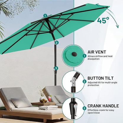 AreShark 9 FT Patio Umbrella for Outdoor, Outdoor Table Umbrella with Push Button Tilt and Crank, Outdoor Patio Umbrellas with 8 Sturdy Ribs for Market, Garden, Pool (Peacock Blue)