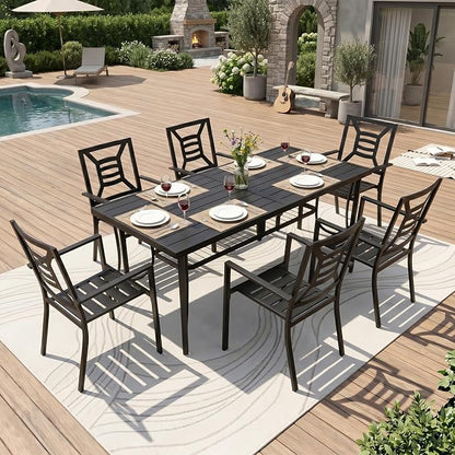 Outdoor Patio Dining Sets 7 Pieces Large 77" Rectangular Metal Dining Table