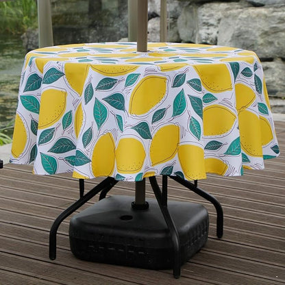 EHouseHome Outdoor and Indoor 60inch Round Tablecloth with Umbrella Hole and Zipper, Waterproof Zippered Patio Table Cloths, Spring/Summer Table Covers for Backyard Circular Table/BBQs/Picnic